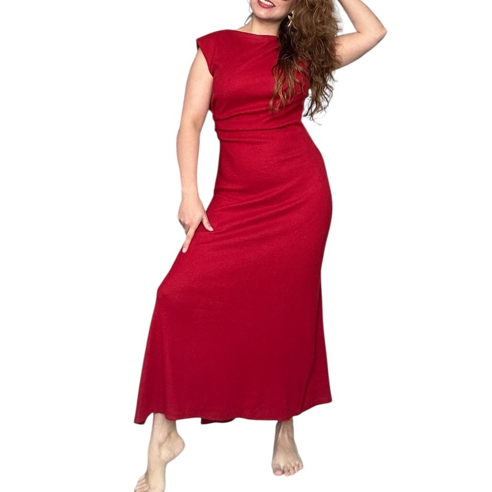 H&M Elegant Red Sleeveless Ruched Maxi Dress Size Small